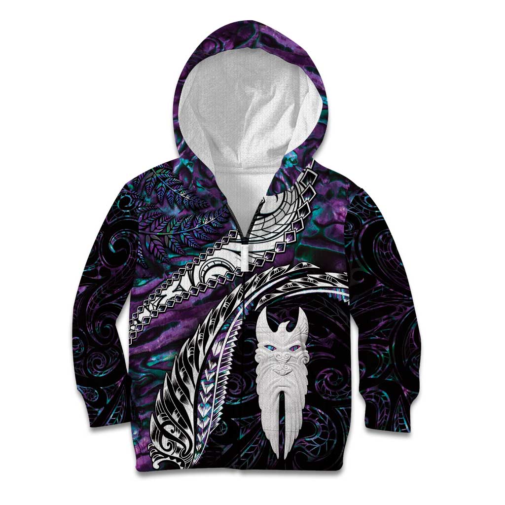 New Zealand Aotearoa Kid Hoodie Maori Hei Rehua Paua Shell Glitter Purple LT05 Zip Hoodie Purple - Polynesian Pride
