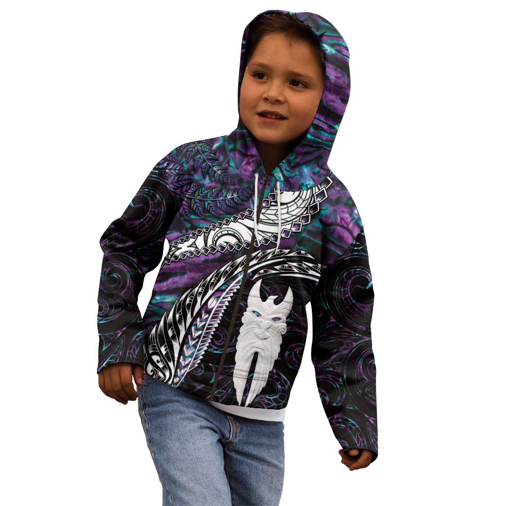 New Zealand Aotearoa Kid Hoodie Maori Hei Rehua Paua Shell Glitter Purple LT05 - Polynesian Pride