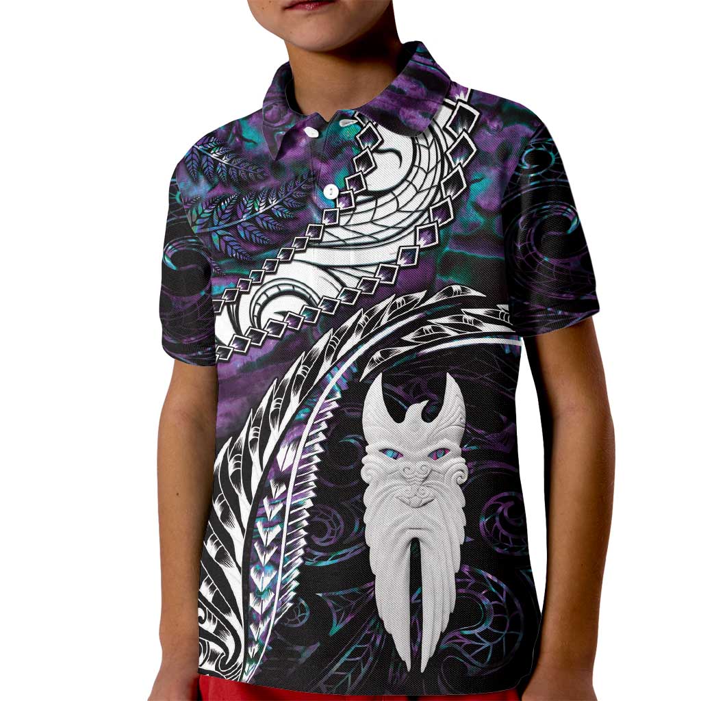 New Zealand Aotearoa Kid Polo Shirt Maori Hei Rehua Paua Shell Glitter Purple LT05 Kid Purple - Polynesian Pride
