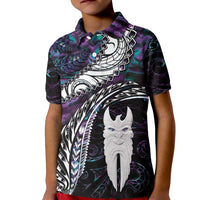 New Zealand Aotearoa Kid Polo Shirt Maori Hei Rehua Paua Shell Glitter Purple LT05 Kid Purple - Polynesian Pride
