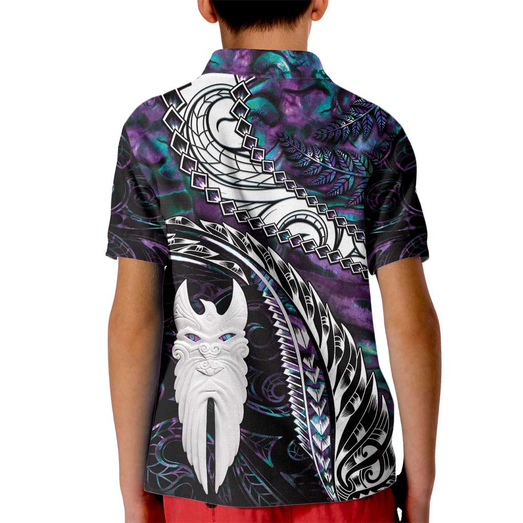 New Zealand Aotearoa Kid Polo Shirt Maori Hei Rehua Paua Shell Glitter Purple LT05 - Polynesian Pride