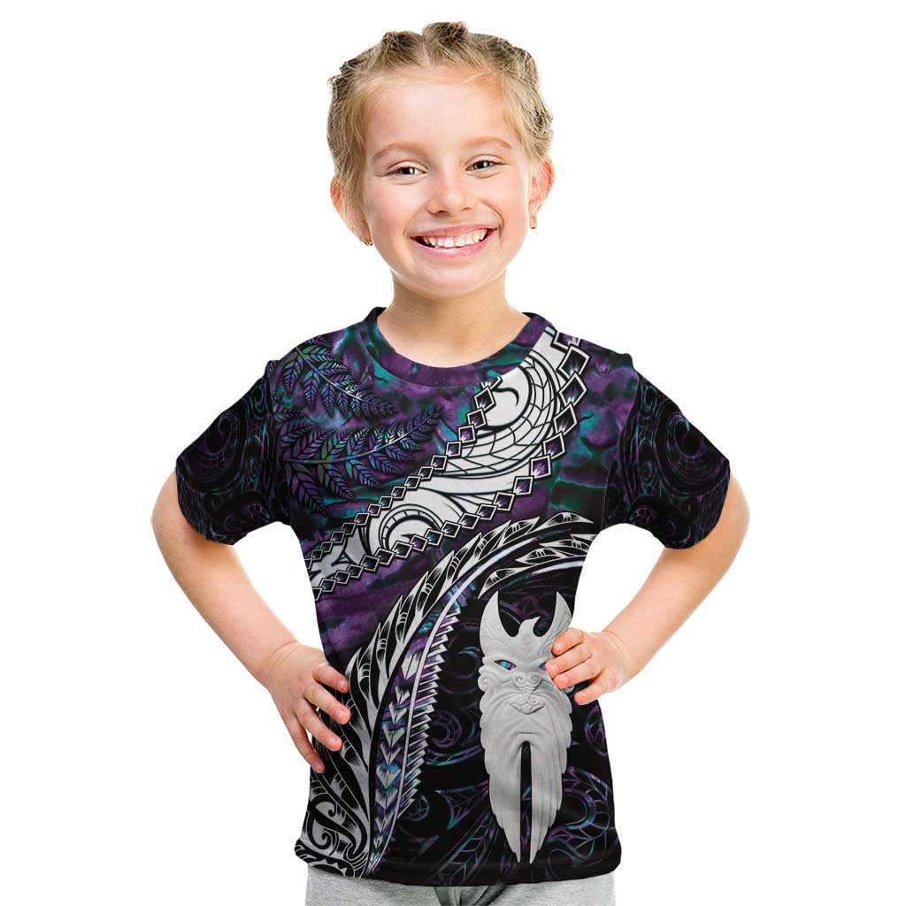 New Zealand Aotearoa Kid T Shirt Maori Hei Rehua Paua Shell Glitter Purple LT05 Purple - Polynesian Pride