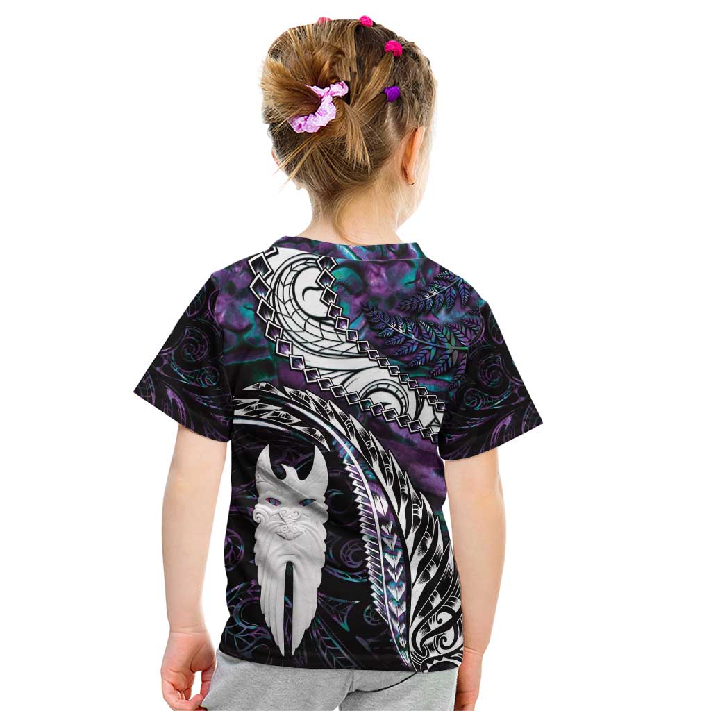 New Zealand Aotearoa Kid T Shirt Maori Hei Rehua Paua Shell Glitter Purple LT05 - Polynesian Pride