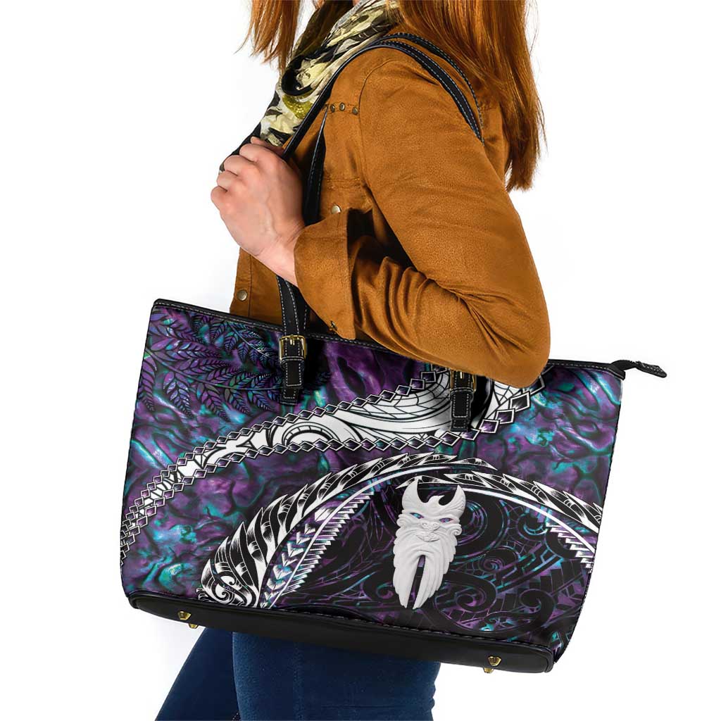 New Zealand Aotearoa Leather Tote Bag Maori Hei Rehua Paua Shell Glitter Purple LT05 Purple - Polynesian Pride