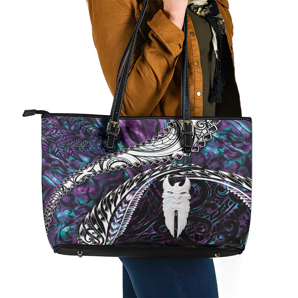 New Zealand Aotearoa Leather Tote Bag Maori Hei Rehua Paua Shell Glitter Purple LT05 - Polynesian Pride