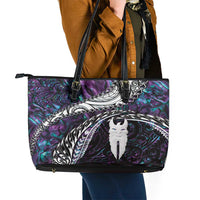 New Zealand Aotearoa Leather Tote Bag Maori Hei Rehua Paua Shell Glitter Purple LT05 - Polynesian Pride