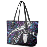 New Zealand Aotearoa Leather Tote Bag Maori Hei Rehua Paua Shell Glitter Purple LT05 - Polynesian Pride