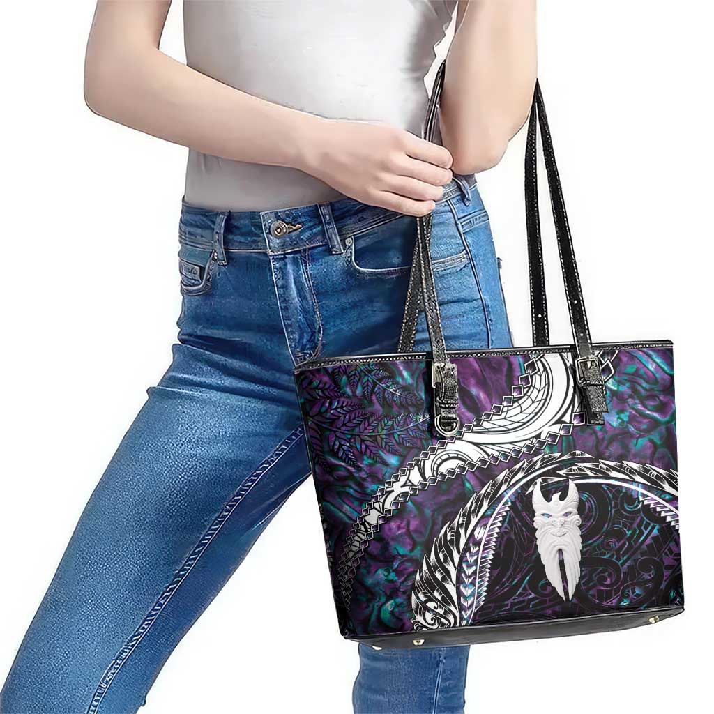 New Zealand Aotearoa Leather Tote Bag Maori Hei Rehua Paua Shell Glitter Purple LT05 - Polynesian Pride