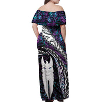 New Zealand Aotearoa Off Shoulder Maxi Dress Maori Hei Rehua Paua Shell Glitter Purple LT05 - Polynesian Pride