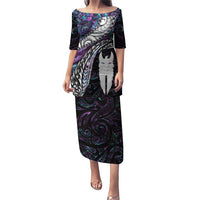 New Zealand Aotearoa Puletasi Maori Hei Rehua Paua Shell Glitter Purple LT05 Long Dress Purple - Polynesian Pride