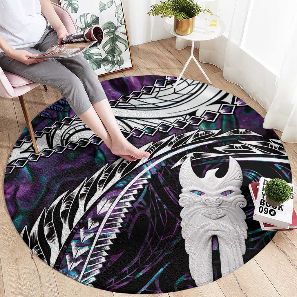New Zealand Aotearoa Round Carpet Maori Hei Rehua Paua Shell Glitter Purple LT05 - Polynesian Pride