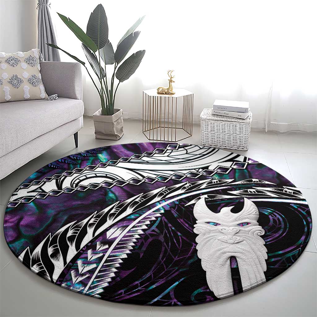 New Zealand Aotearoa Round Carpet Maori Hei Rehua Paua Shell Glitter Purple LT05 - Polynesian Pride