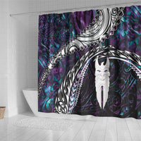 New Zealand Aotearoa Shower Curtain Maori Hei Rehua Paua Shell Glitter Purple LT05 - Polynesian Pride