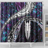 New Zealand Aotearoa Shower Curtain Maori Hei Rehua Paua Shell Glitter Purple LT05 - Polynesian Pride