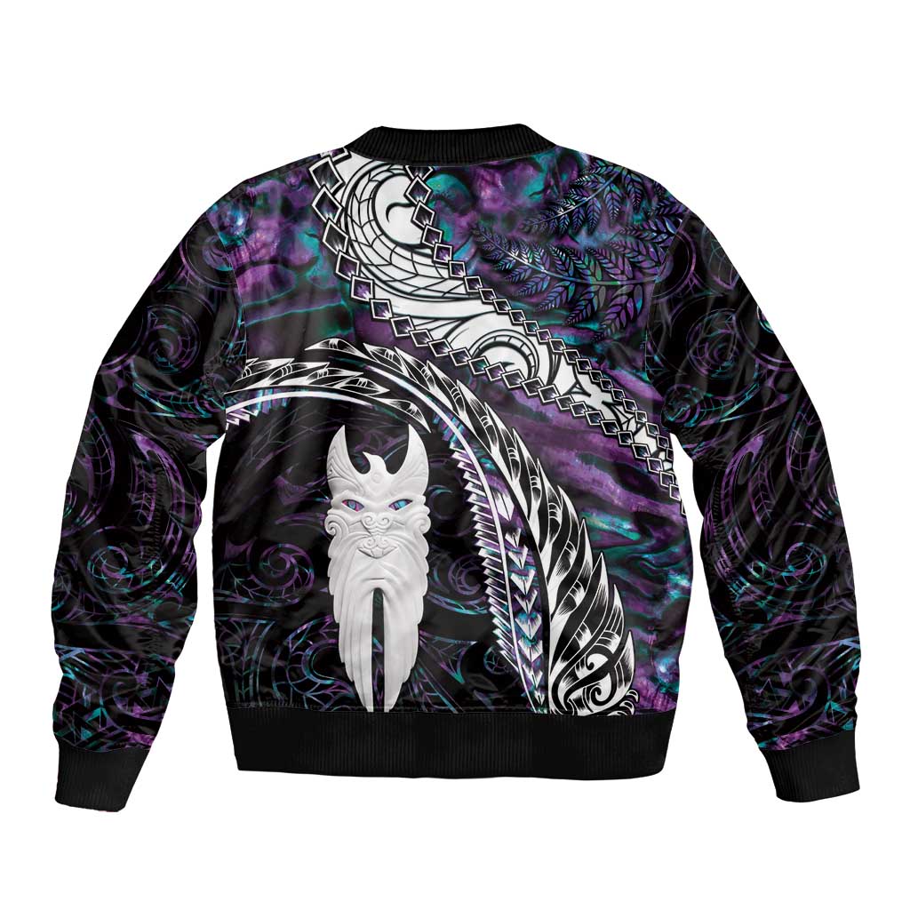 New Zealand Aotearoa Sleeve Zip Bomber Jacket Maori Hei Rehua Paua Shell Glitter Purple LT05 - Polynesian Pride