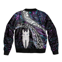 New Zealand Aotearoa Sleeve Zip Bomber Jacket Maori Hei Rehua Paua Shell Glitter Purple LT05 - Polynesian Pride