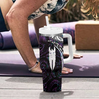 New Zealand Aotearoa Tumbler With Handle Maori Hei Rehua Paua Shell Glitter Purple LT05 - Polynesian Pride