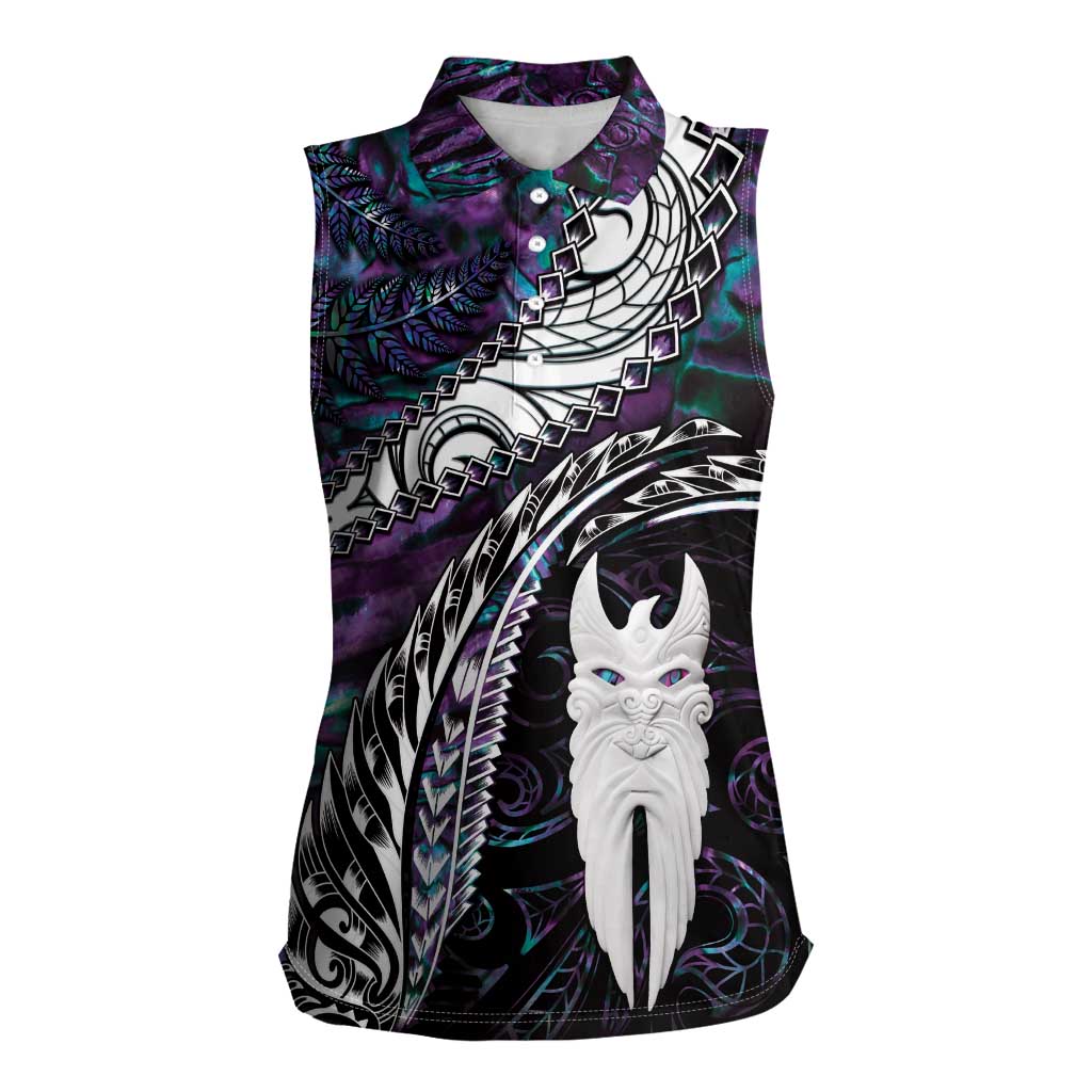 New Zealand Aotearoa Women Sleeveless Polo Shirt Maori Hei Rehua Paua Shell Glitter Purple LT05 Female Purple - Polynesian Pride