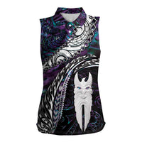 New Zealand Aotearoa Women Sleeveless Polo Shirt Maori Hei Rehua Paua Shell Glitter Purple LT05 Female Purple - Polynesian Pride