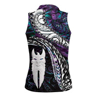 New Zealand Aotearoa Women Sleeveless Polo Shirt Maori Hei Rehua Paua Shell Glitter Purple LT05 - Polynesian Pride