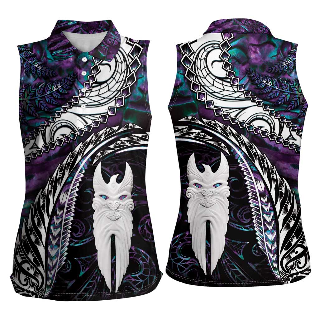 New Zealand Aotearoa Women Sleeveless Polo Shirt Maori Hei Rehua Paua Shell Glitter Purple LT05 - Polynesian Pride