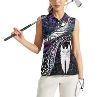 New Zealand Aotearoa Women Sleeveless Polo Shirt Maori Hei Rehua Paua Shell Glitter Purple LT05 - Polynesian Pride