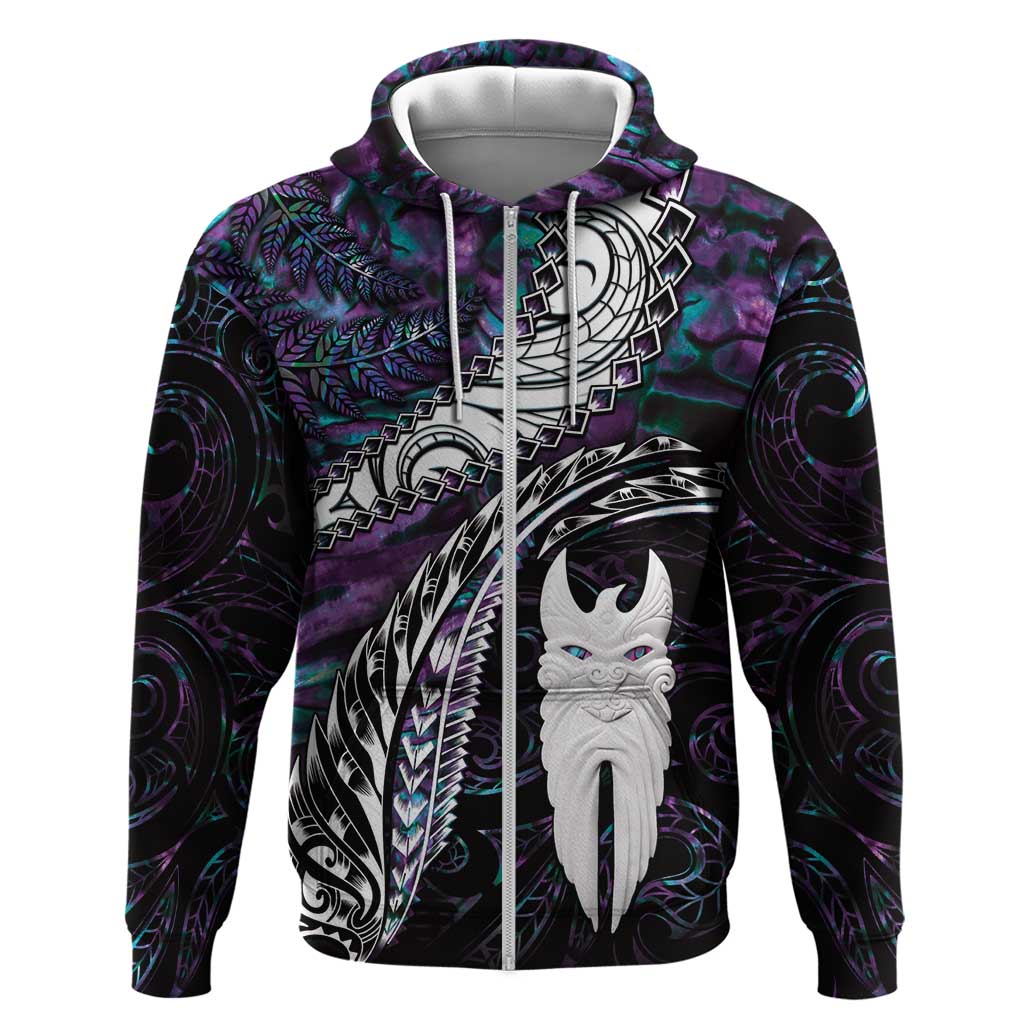 New Zealand Aotearoa Zip Hoodie Maori Hei Rehua Paua Shell Glitter Purple LT05 Zip Hoodie Purple - Polynesian Pride