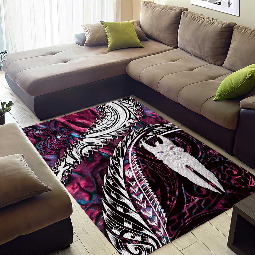 New Zealand Aotearoa Area Rug Maori Hei Rehua Paua Shell Glitter Pink LT05 - Polynesian Pride