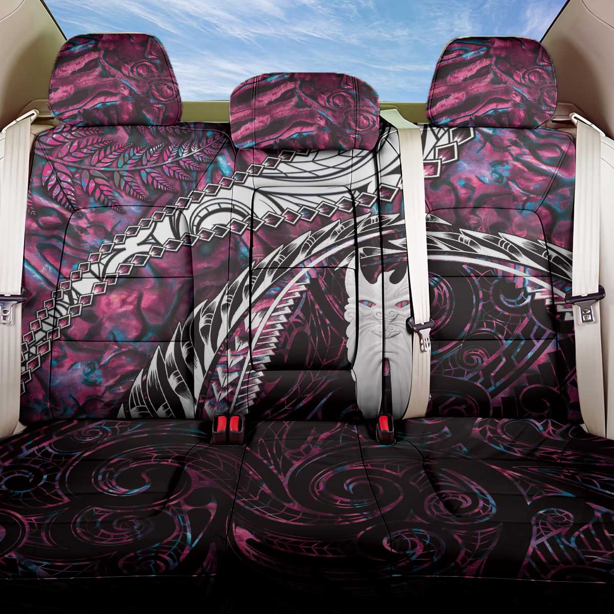 New Zealand Aotearoa Back Car Seat Cover Maori Hei Rehua Paua Shell Glitter Pink LT05 One Size Pink - Polynesian Pride