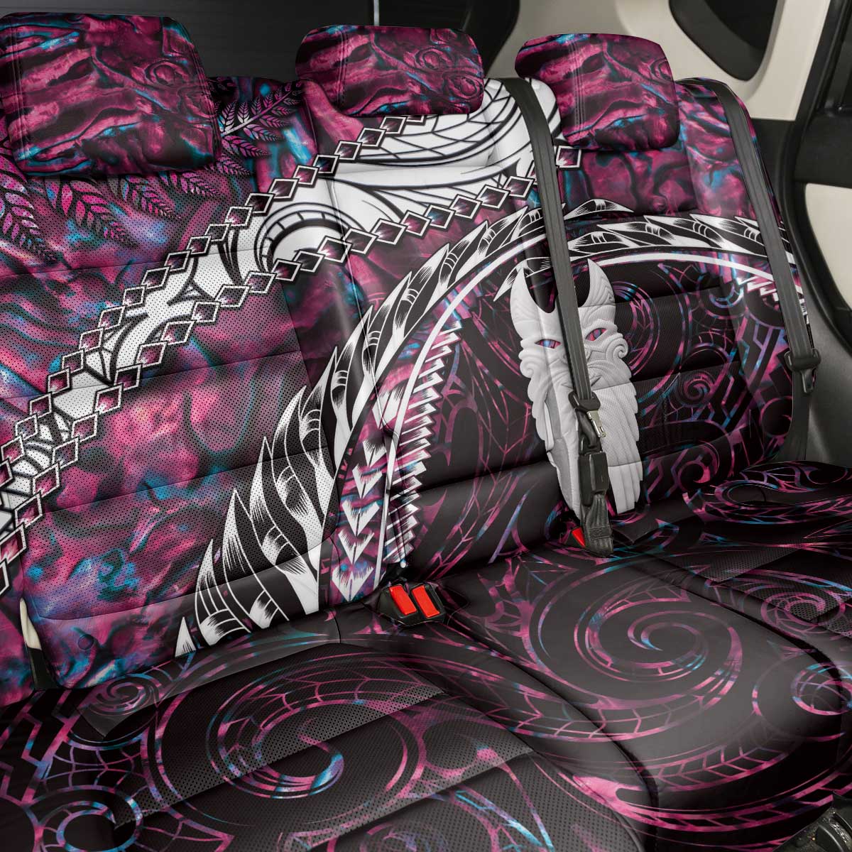 New Zealand Aotearoa Back Car Seat Cover Maori Hei Rehua Paua Shell Glitter Pink LT05 - Polynesian Pride