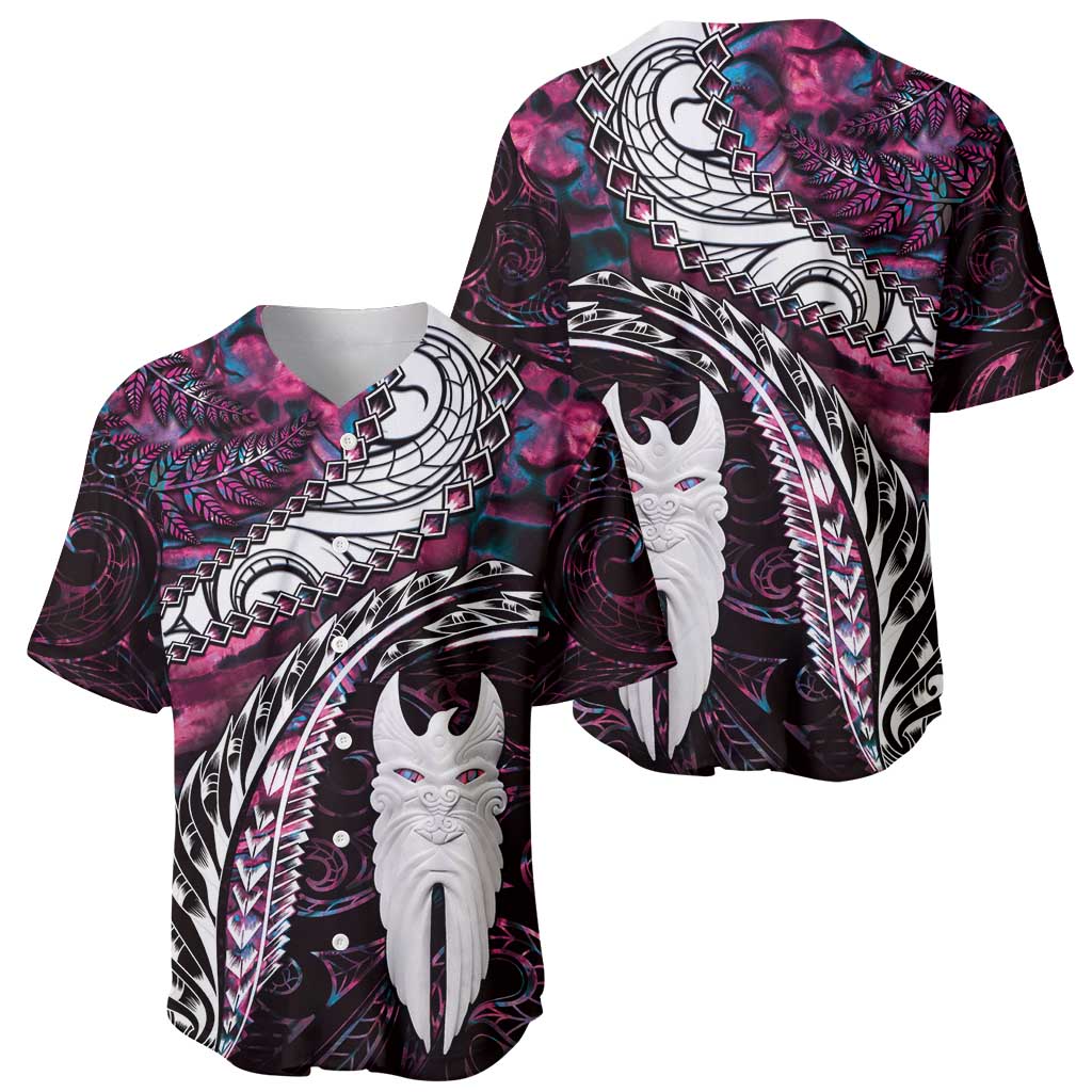 New Zealand Aotearoa Baseball Jersey Maori Hei Rehua Paua Shell Glitter Pink LT05 - Polynesian Pride