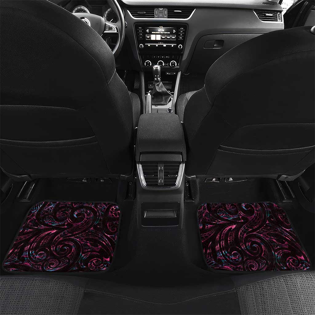 New Zealand Aotearoa Car Mats Maori Hei Rehua Paua Shell Glitter Pink LT05 Set 2pcs - Back Pink - Polynesian Pride