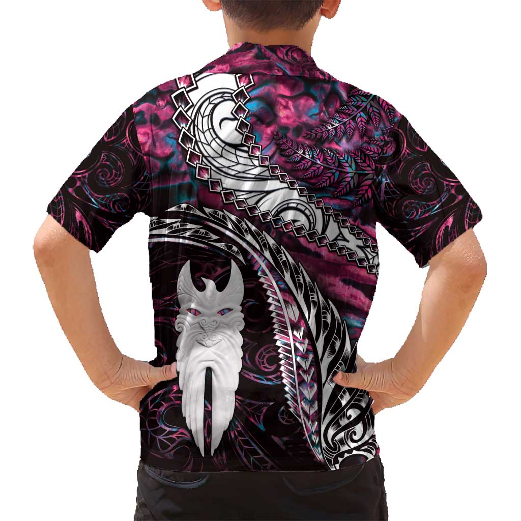 New Zealand Aotearoa Family Matching Long Sleeve Bodycon Dress and Hawaiian Shirt Maori Hei Rehua Paua Shell Glitter Pink LT05 - Polynesian Pride
