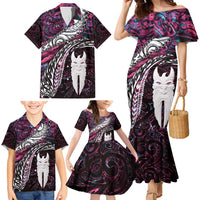 New Zealand Aotearoa Family Matching Mermaid Dress and Hawaiian Shirt Maori Hei Rehua Paua Shell Glitter Pink LT05 - Polynesian Pride
