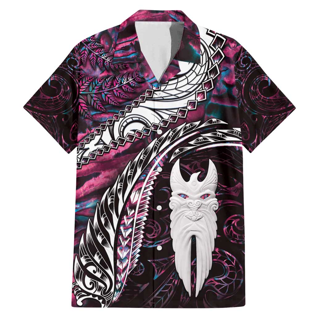New Zealand Aotearoa Family Matching Mermaid Dress and Hawaiian Shirt Maori Hei Rehua Paua Shell Glitter Pink LT05 Dad's Shirt - Short Sleeve Pink - Polynesian Pride