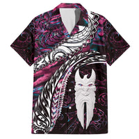 New Zealand Aotearoa Family Matching Off The Shoulder Long Sleeve Dress and Hawaiian Shirt Maori Hei Rehua Paua Shell Glitter Pink LT05 Dad's Shirt - Short Sleeve Pink - Polynesian Pride
