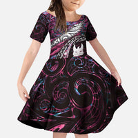 New Zealand Aotearoa Family Matching Summer Maxi Dress and Hawaiian Shirt Maori Hei Rehua Paua Shell Glitter Pink LT05 Daughter's Dress Pink - Polynesian Pride