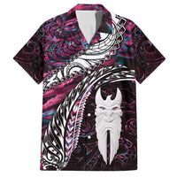 New Zealand Aotearoa Family Matching Summer Maxi Dress and Hawaiian Shirt Maori Hei Rehua Paua Shell Glitter Pink LT05 Dad's Shirt - Short Sleeve Pink - Polynesian Pride