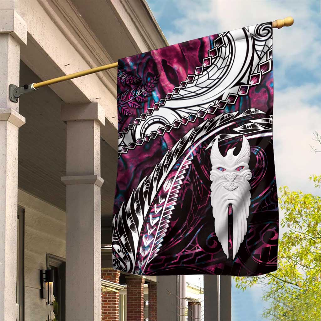 New Zealand Aotearoa Garden Flag Maori Hei Rehua Paua Shell Glitter Pink LT05 House Flag Pink - Polynesian Pride