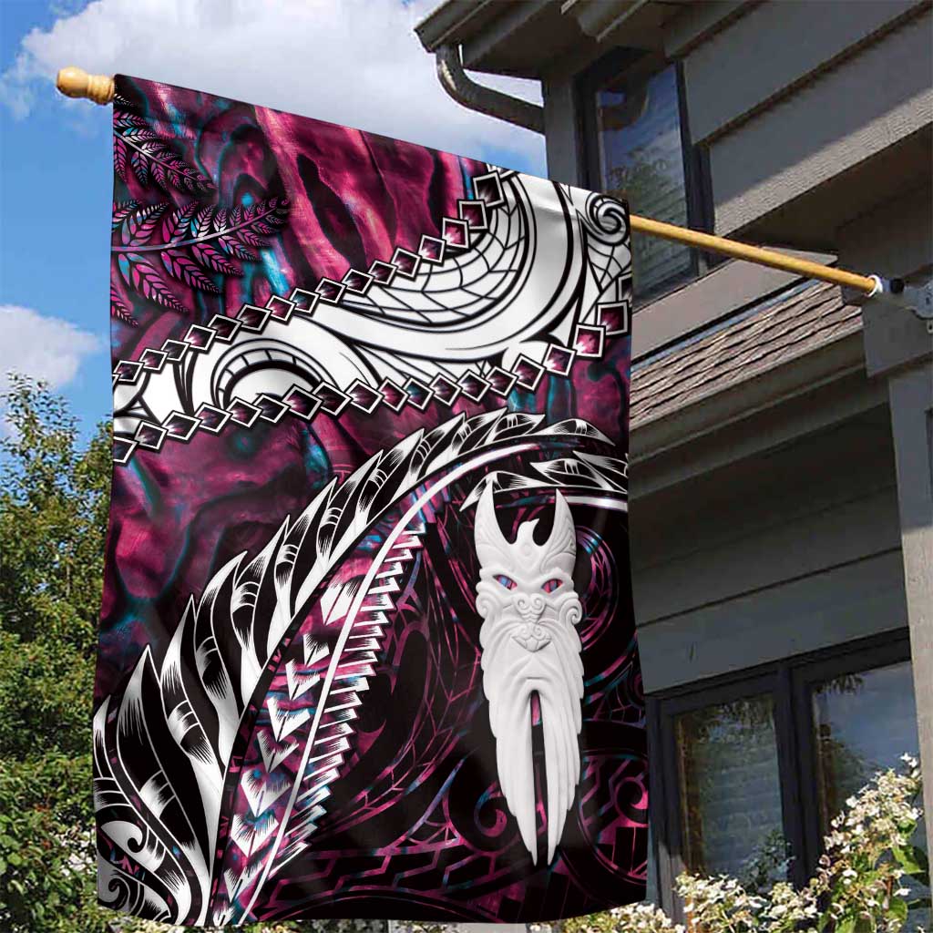 New Zealand Aotearoa Garden Flag Maori Hei Rehua Paua Shell Glitter Pink LT05 - Polynesian Pride