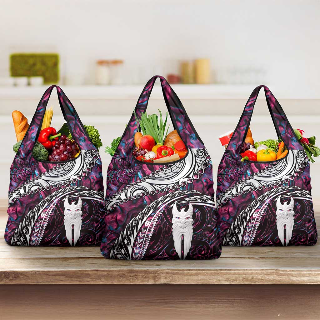 New Zealand Aotearoa Grocery Bag Maori Hei Rehua Paua Shell Glitter Pink LT05 3-pack One Size Pink - Polynesian Pride