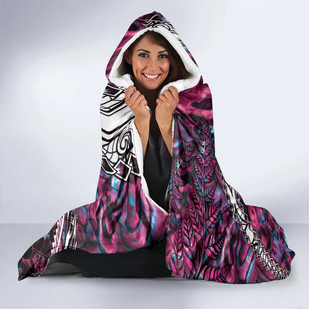 New Zealand Aotearoa Hooded Blanket Maori Hei Rehua Paua Shell Glitter Pink LT05 - Polynesian Pride