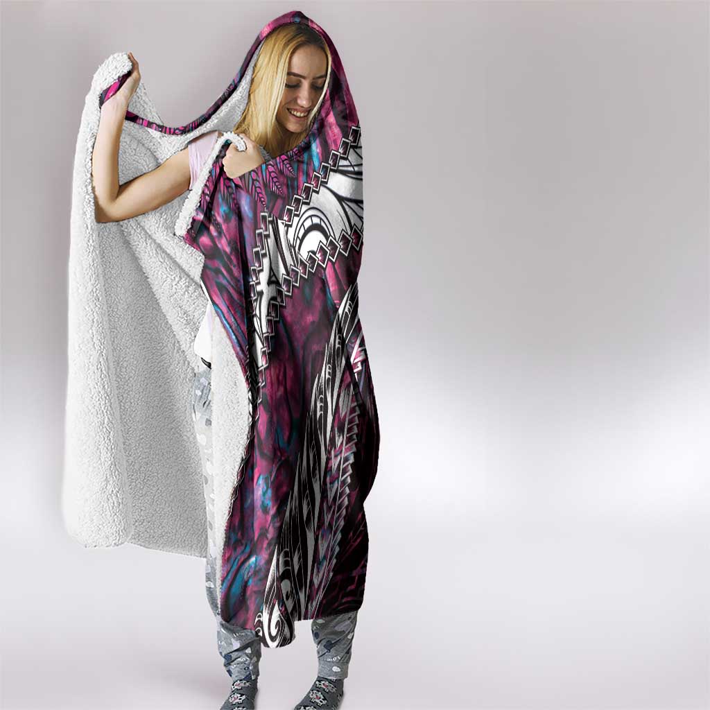 New Zealand Aotearoa Hooded Blanket Maori Hei Rehua Paua Shell Glitter Pink LT05 - Polynesian Pride