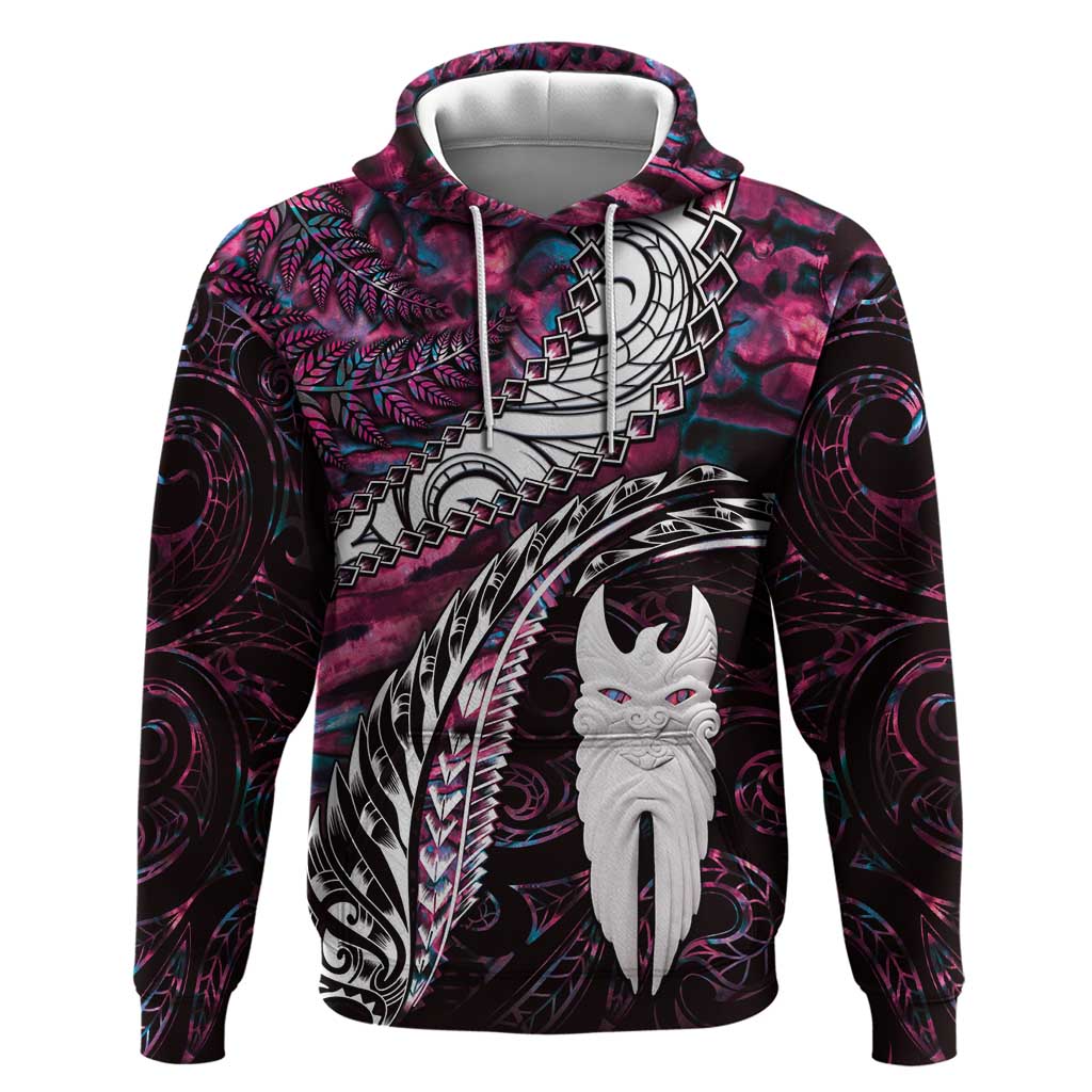 New Zealand Aotearoa Hoodie Maori Hei Rehua Paua Shell Glitter Pink LT05 Pullover Hoodie Pink - Polynesian Pride