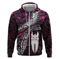 New Zealand Aotearoa Hoodie Maori Hei Rehua Paua Shell Glitter Pink LT05 Zip Hoodie Pink - Polynesian Pride