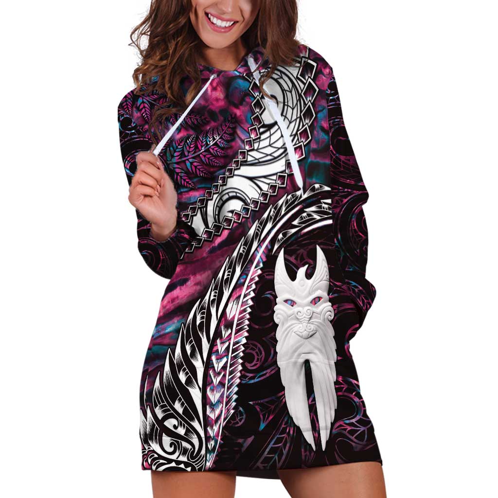 New Zealand Aotearoa Hoodie Dress Maori Hei Rehua Paua Shell Glitter Pink LT05 Pink - Polynesian Pride