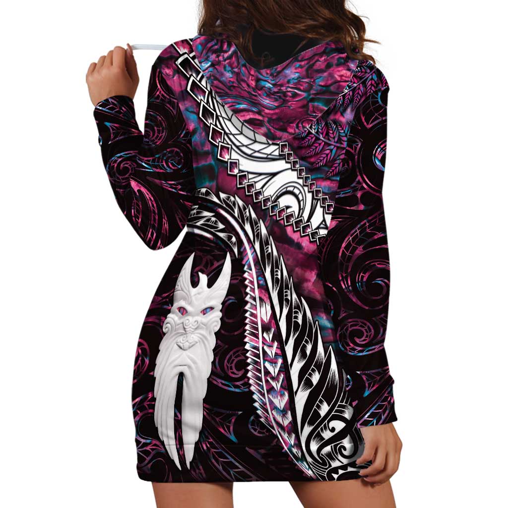 New Zealand Aotearoa Hoodie Dress Maori Hei Rehua Paua Shell Glitter Pink LT05 - Polynesian Pride