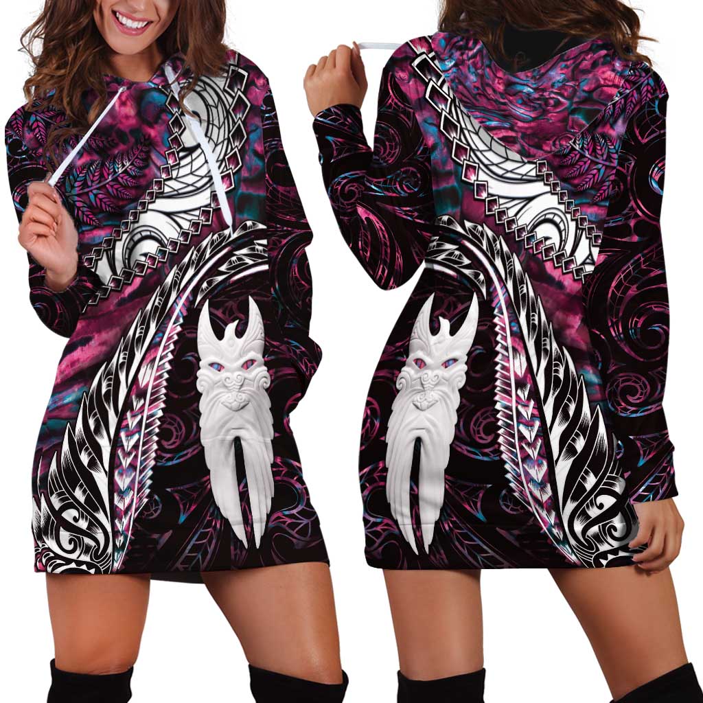 New Zealand Aotearoa Hoodie Dress Maori Hei Rehua Paua Shell Glitter Pink LT05 - Polynesian Pride