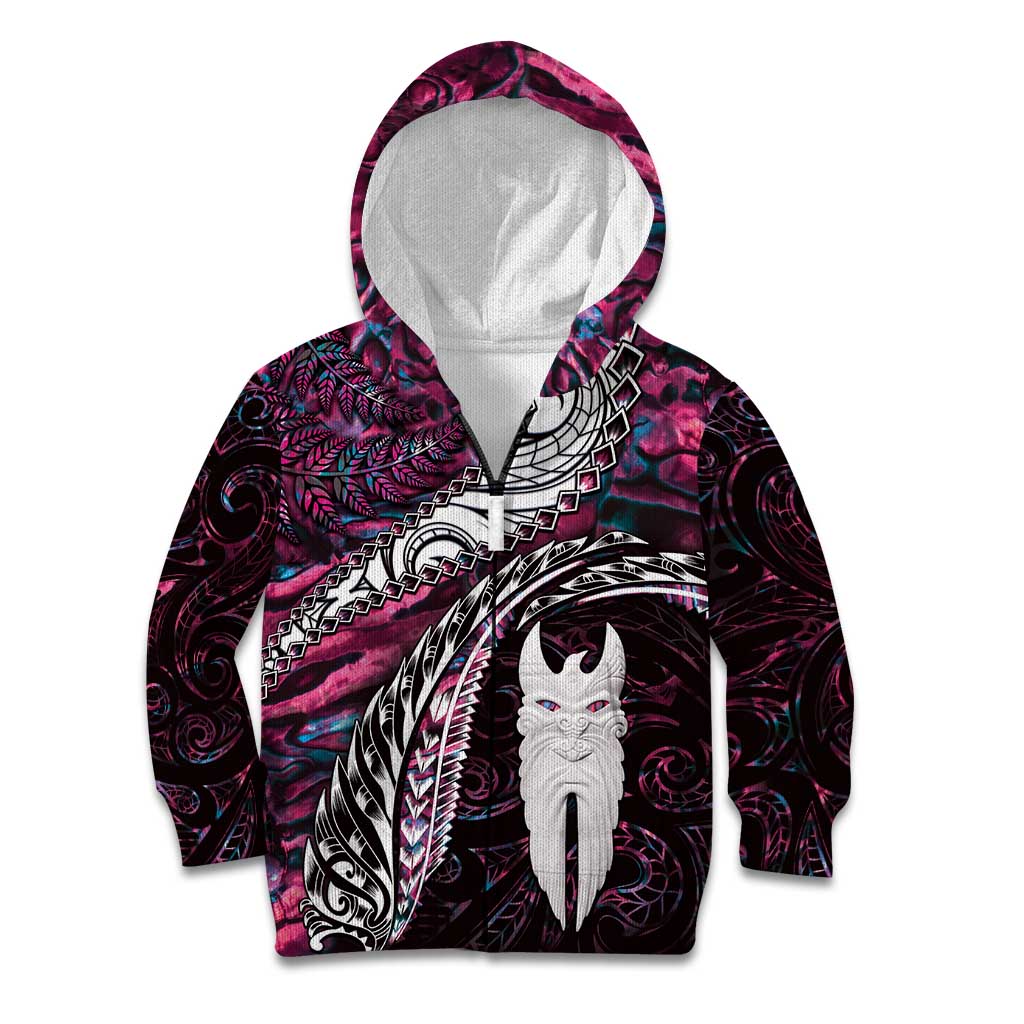 New Zealand Aotearoa Kid Hoodie Maori Hei Rehua Paua Shell Glitter Pink LT05 Zip Hoodie Pink - Polynesian Pride