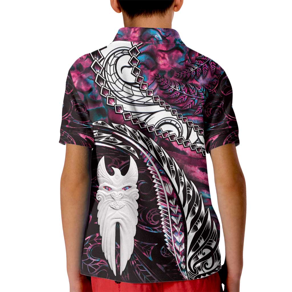 New Zealand Aotearoa Kid Polo Shirt Maori Hei Rehua Paua Shell Glitter Pink LT05 - Polynesian Pride